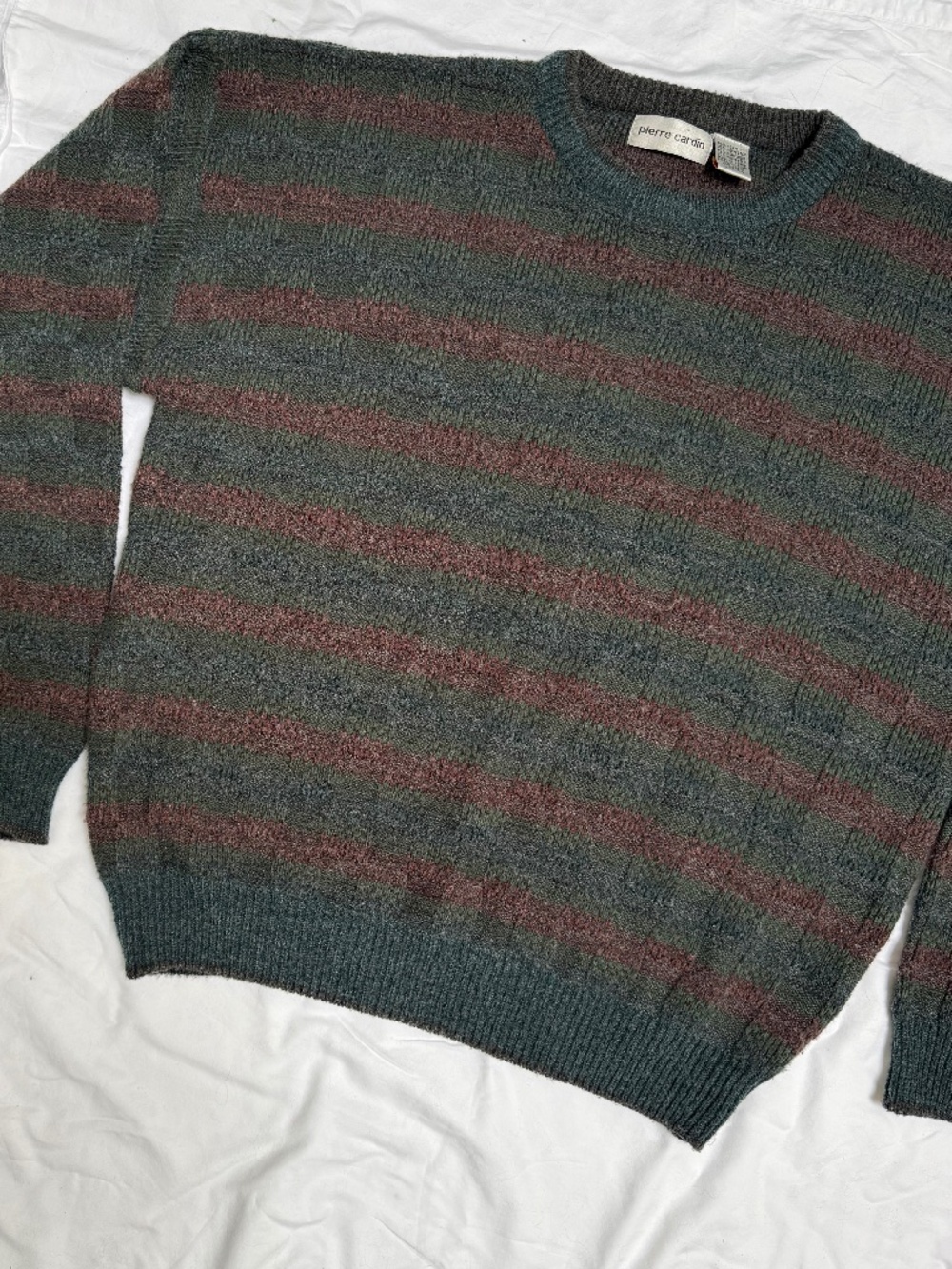 VINTAGE 80s Pierre Cardin striped textured checkered knit sweater